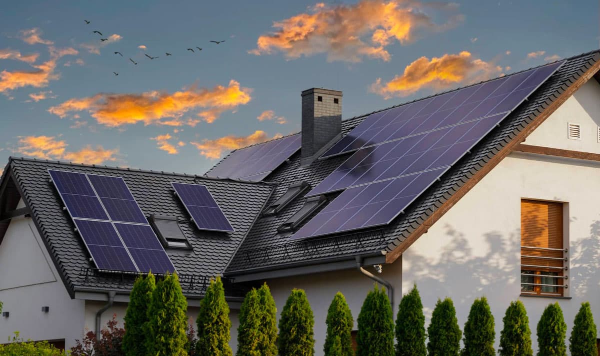 High-efficiency solar panel system installed on a residential rooftop, generating renewable energy.